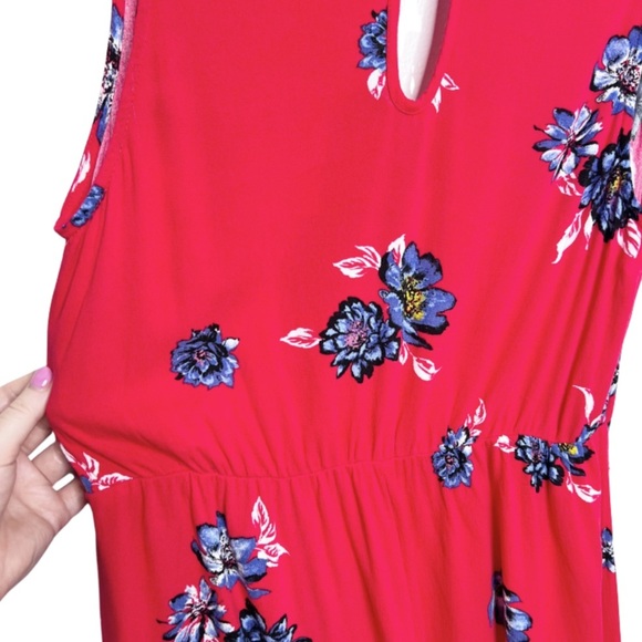 Xhilaration Red Floral Sleeveless V Neck Tie Front Dress Women Size Medium - Picture 10 of 16